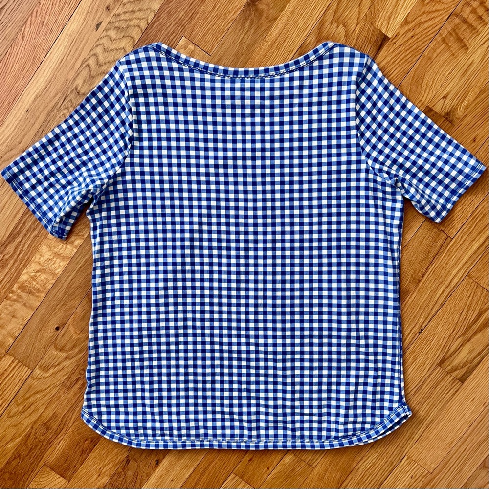 Talbots Blue And White Gingham Plaid Short Sleeve Boat Neck Tee (1X) Like New - Picture 3 of 6